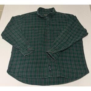 Vintage Timberland Shirt Mens L Green Blue Plaid Cotton Flannel Button Up Logo